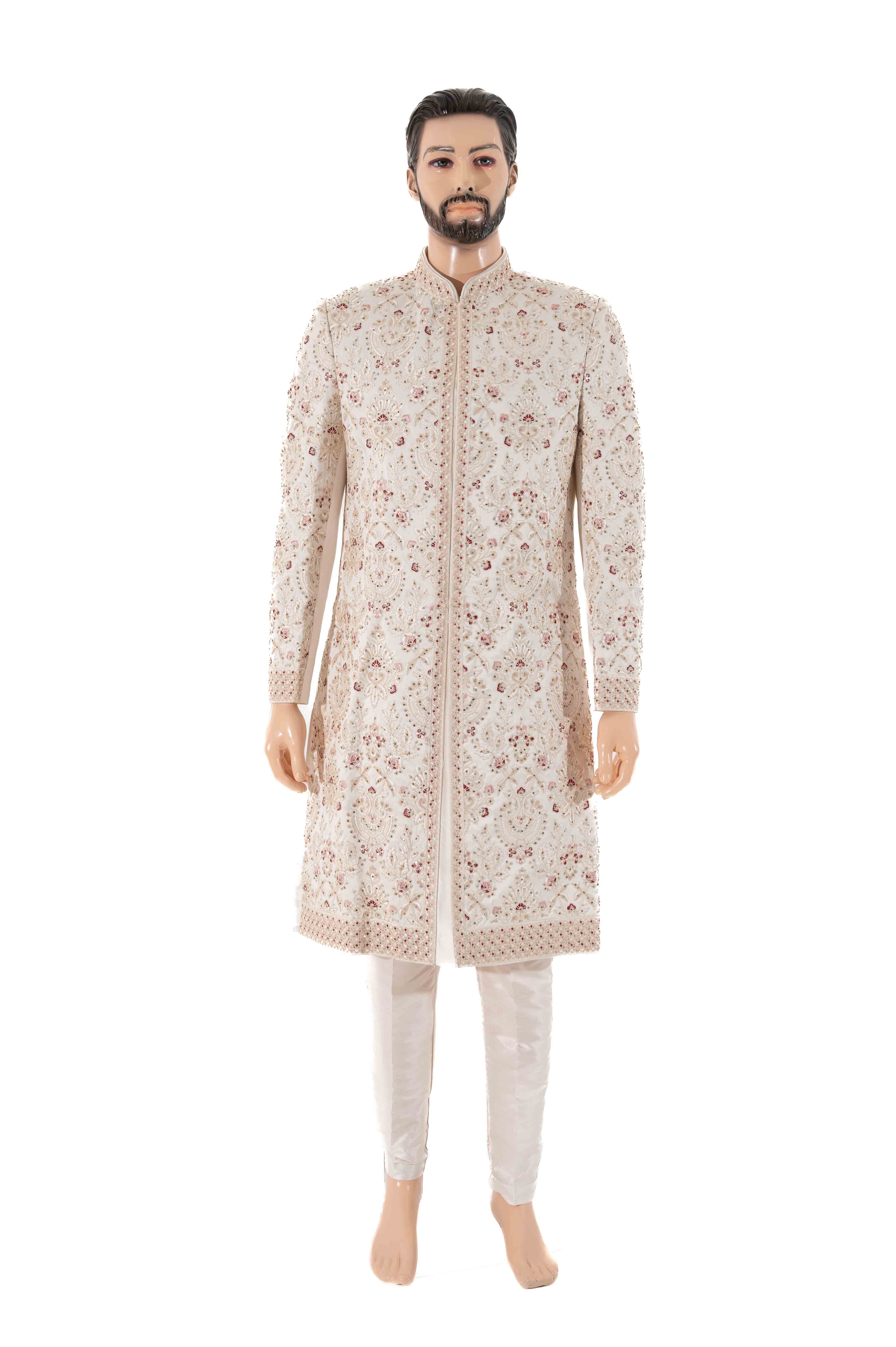 Classic Cream Plain Sherwani Dress for Groom – Karveer Creation